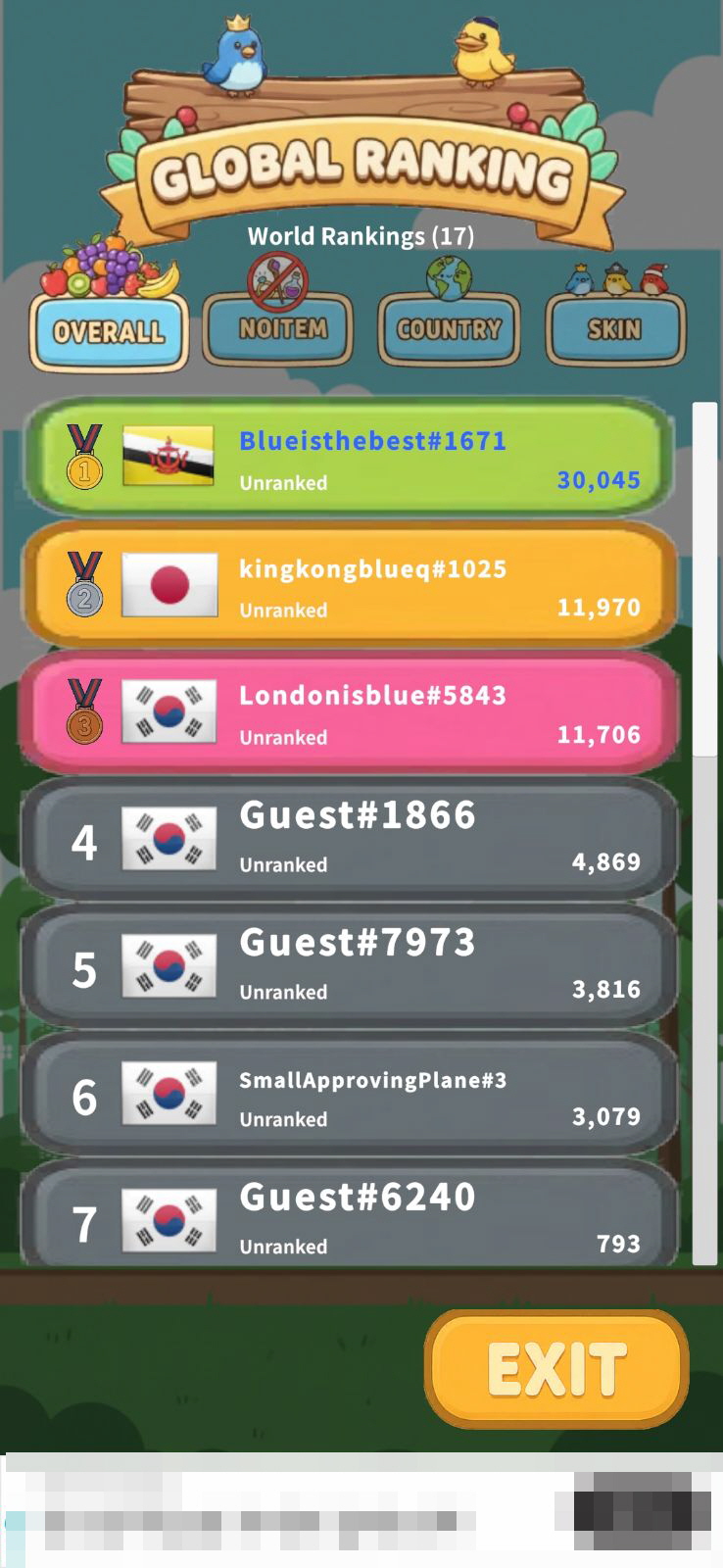 PADAKPADAK 글로벌 랭킹 화면